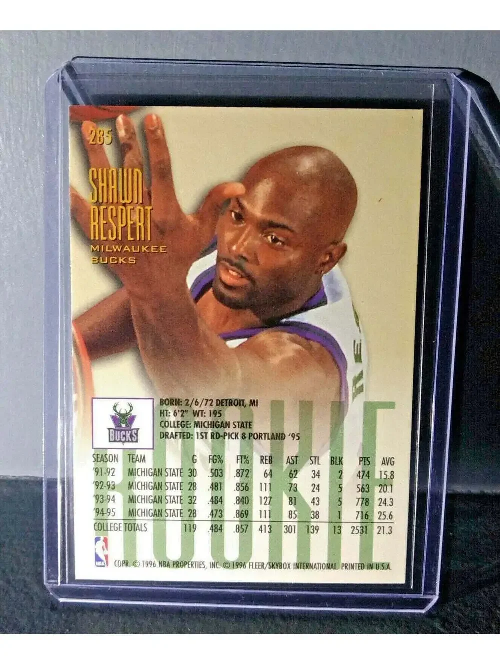 1995-96 Shawn Respert #285 Fleer Ultra Rookie Basketball Card